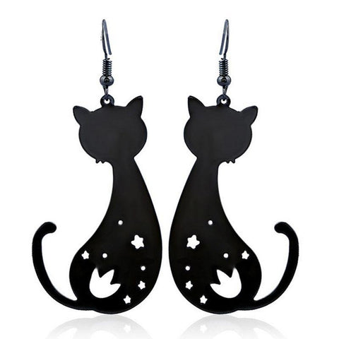 Hollow Dangling Cat Earrings