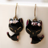 Charming Cat Black Drop Earrings