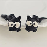 Black Kitty Earrings With Dangling Tails