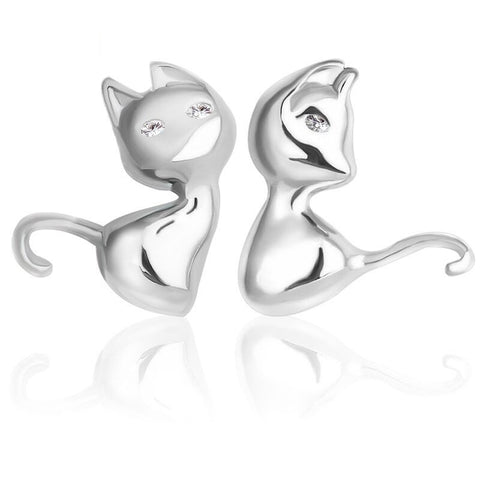 Sterling Silver Cat Stud Earrings