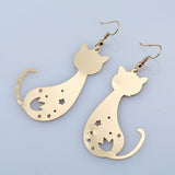 Hollow Dangling Cat Earrings